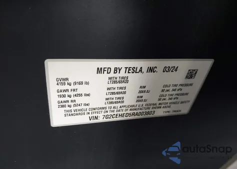 2024 Tesla Cybertruck All-Wheel Drive из США, поврежденный, VIN 7G2CEHED5RA003803